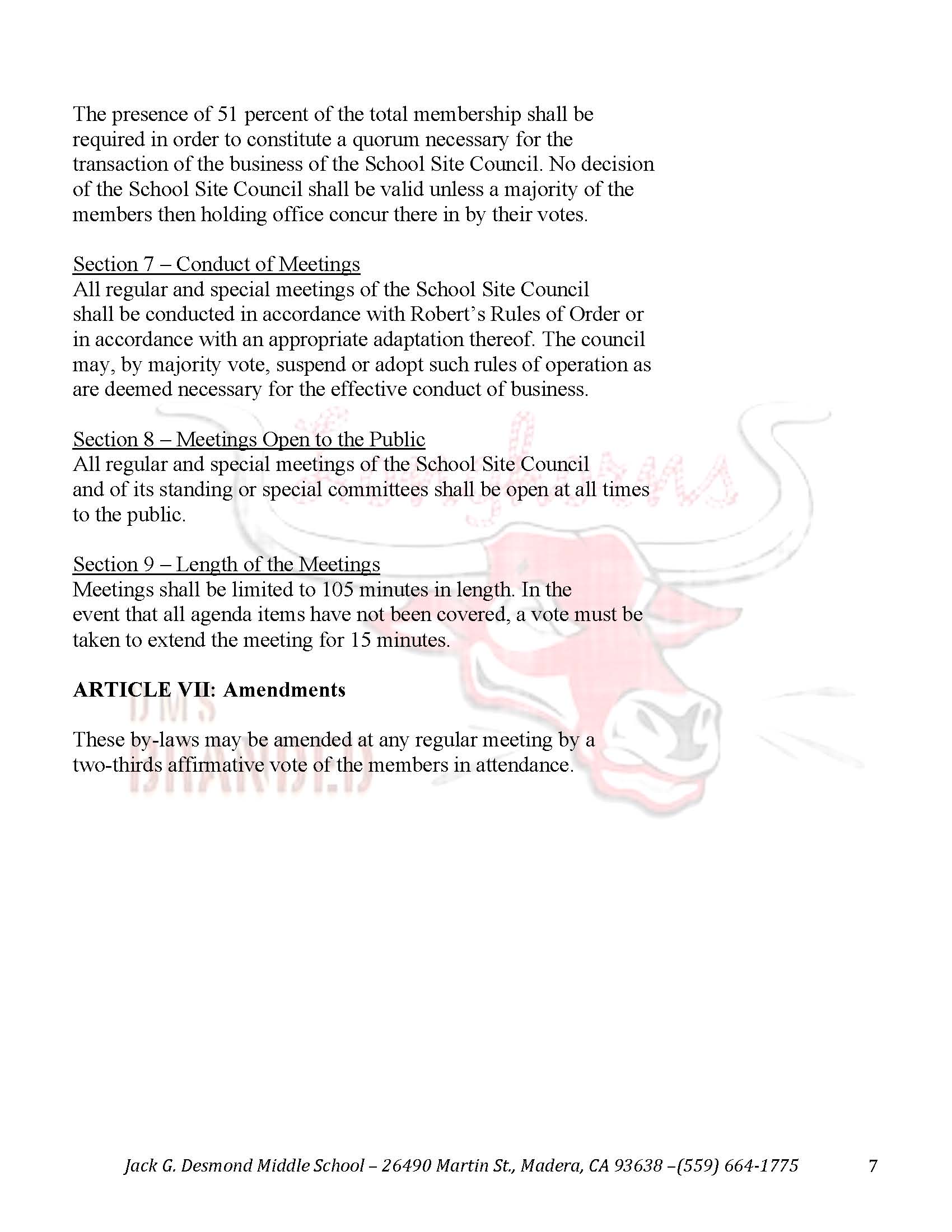 school site council ssc by laws rules of order minutes